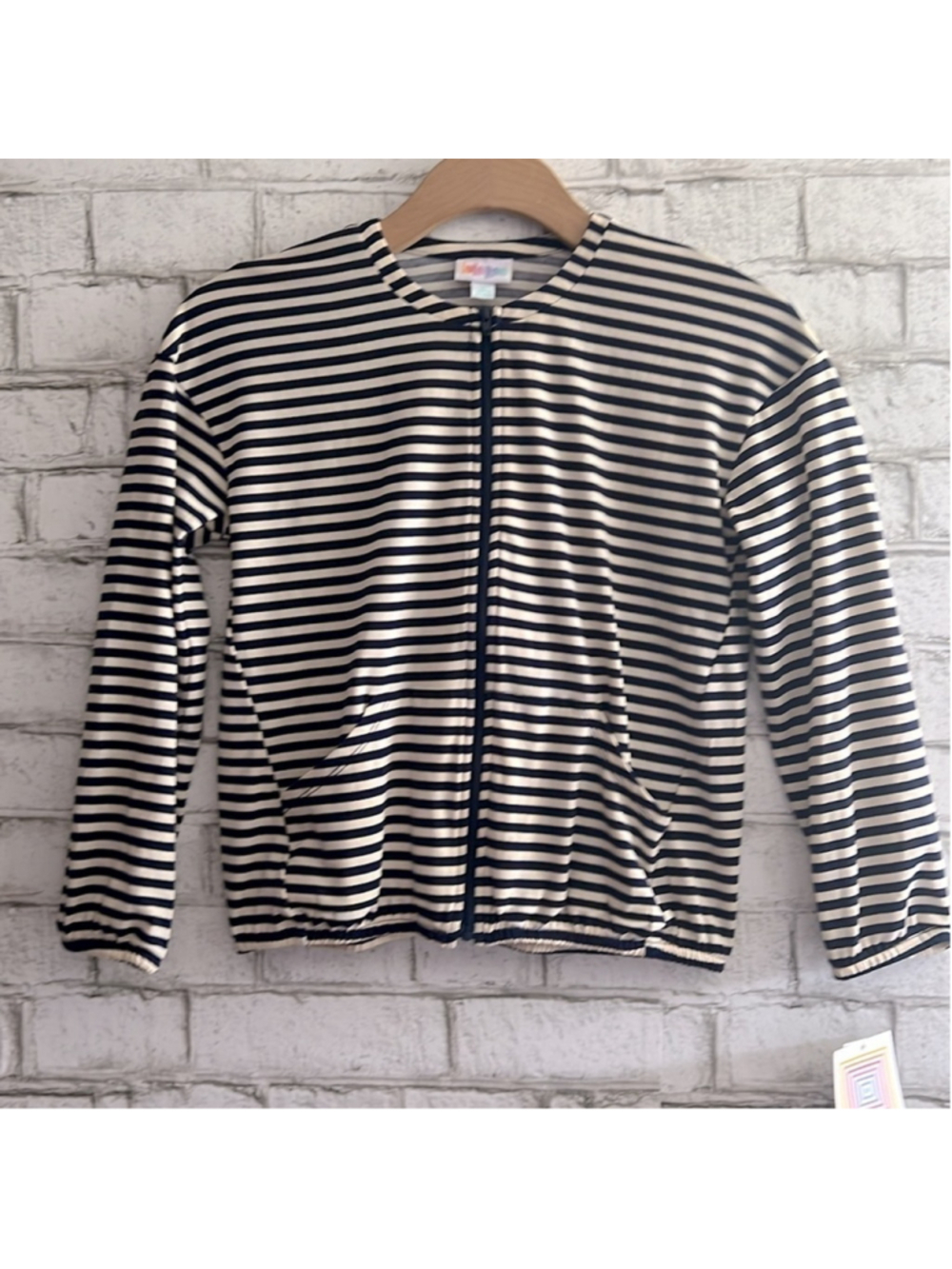 NWT Girls Monroe Zip Up Jacket size 14 Lularoe Striped Navy and Cream
